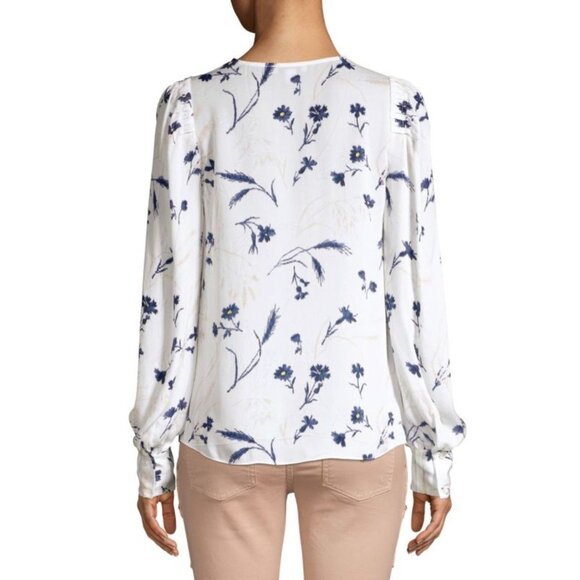 JOIE Yadra White Floral Double Faced 100% Silk Georgette V-Neck Blouse, Size L - Picture 3 of 16